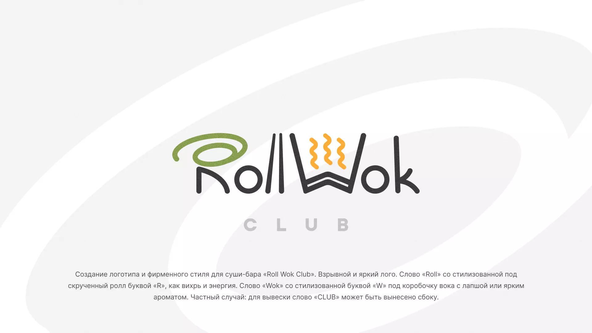 Разработка логотипа и фирменного стиля суши-бара «Roll Wok Club» в Плавске