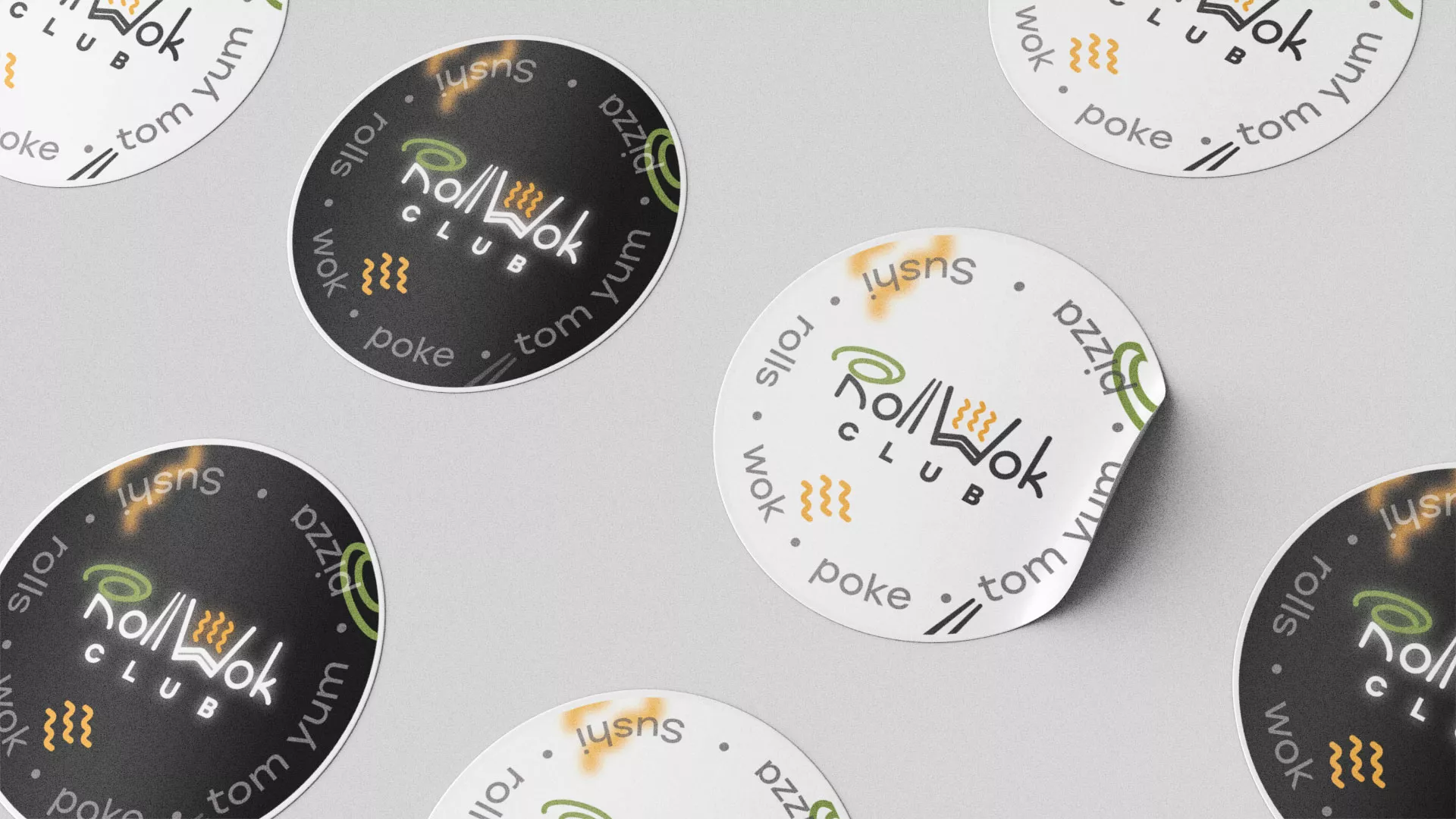 Разработка наклеек для суши-бара «Roll Wok Club» в Плавске